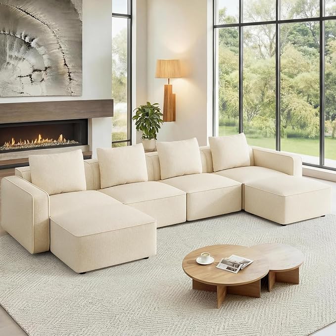 Welzona 132" Sectional Couch, Locked-in Modular Sectional Sofa, Wood Frame