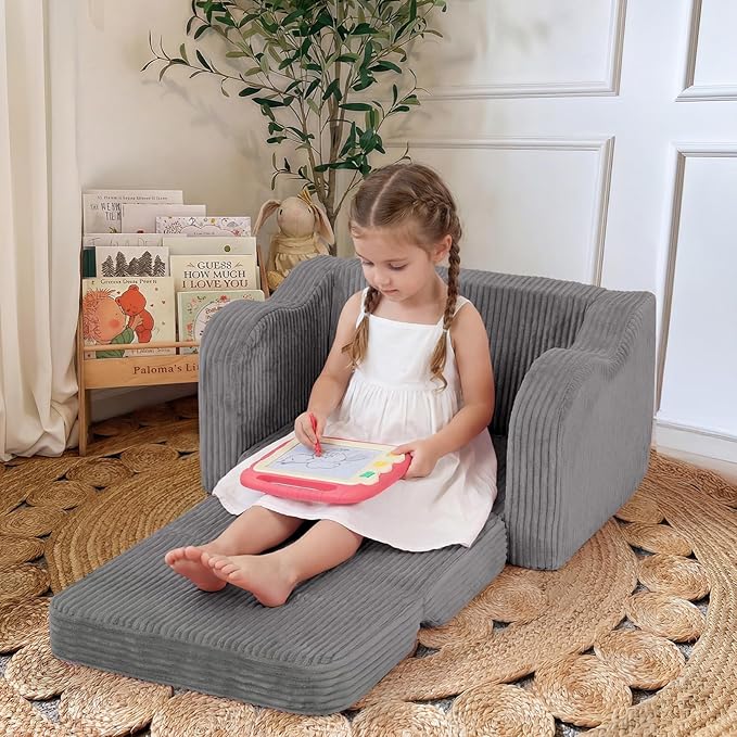 MeMoreCool Toddler Chair Comfy for 1-3 Years Old, Corduroy Kids Couch Bed Fold