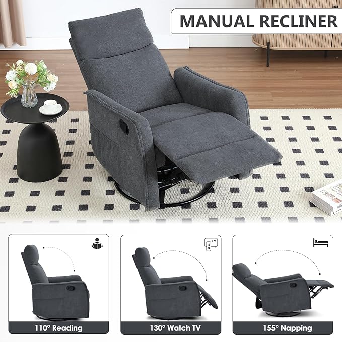 Trustyue Swivel Rocker Recliner Chair, 360° Swivel Recliner