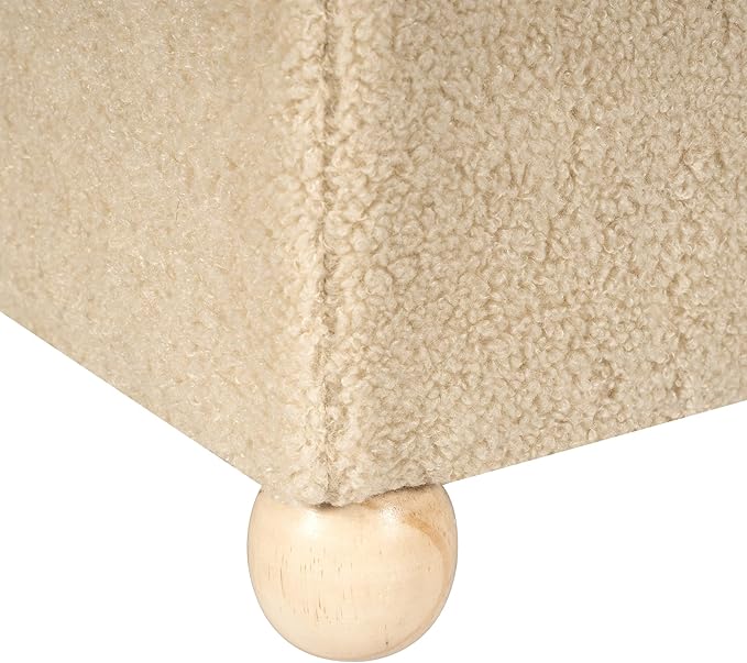 Adeco 17.3" Modern Oatmeal Teddy Velvet Storage Ottoman, Upholstered Cube Foot