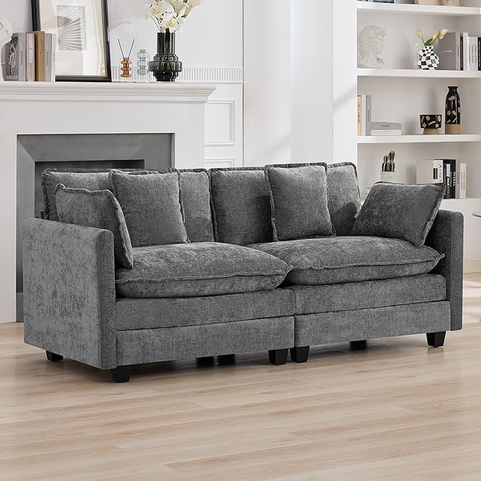 76'' Cloud Deep Seat Loveseat, Upholstered Chenille Modular 2-Seats Sectional