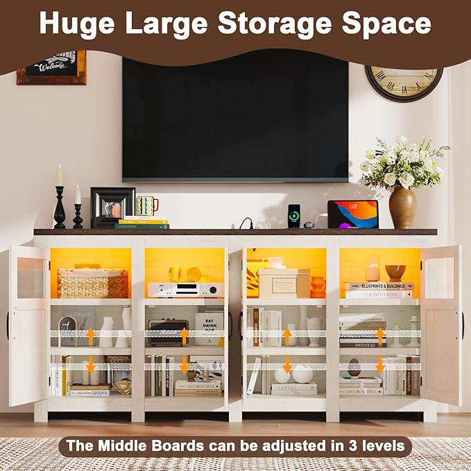 74" Large LED Farmhouse TV Stand