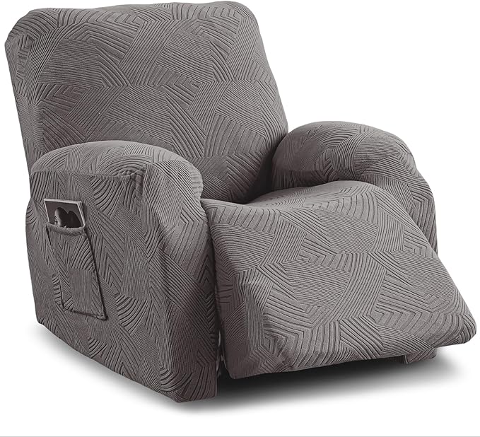 Oversized Recliner Chair Covers, 4-Piece Stretch Geometric Strokes Jacquard