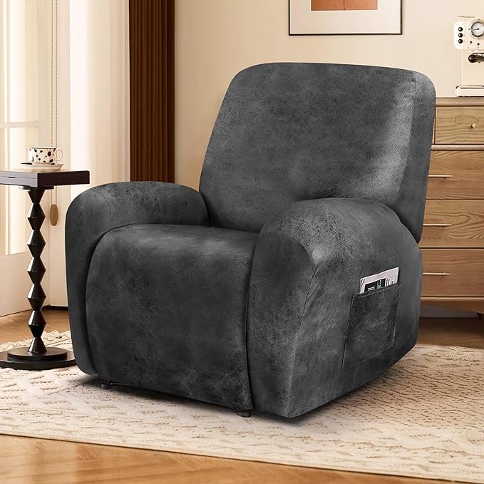 ANARACHON Leather Look Recliner Chair Covers, 4-Pieces Stretch Recliner Cover