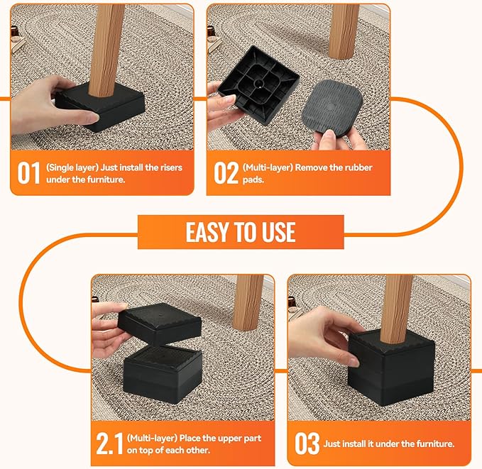 Furniture Risers, 8 Pack Bed Risers