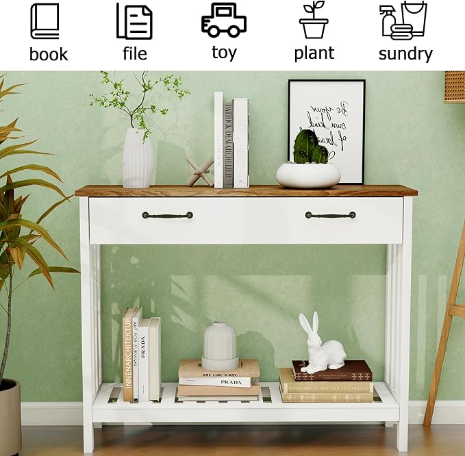 TaoHFE Farmhouse Narrow Console Table Modern Wooden, Living Room Tables Narrow