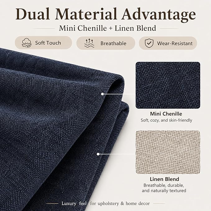 Mini Chenille Linen Blend Upholstery Fabric by the Yard, 57 Inch Wide Soft