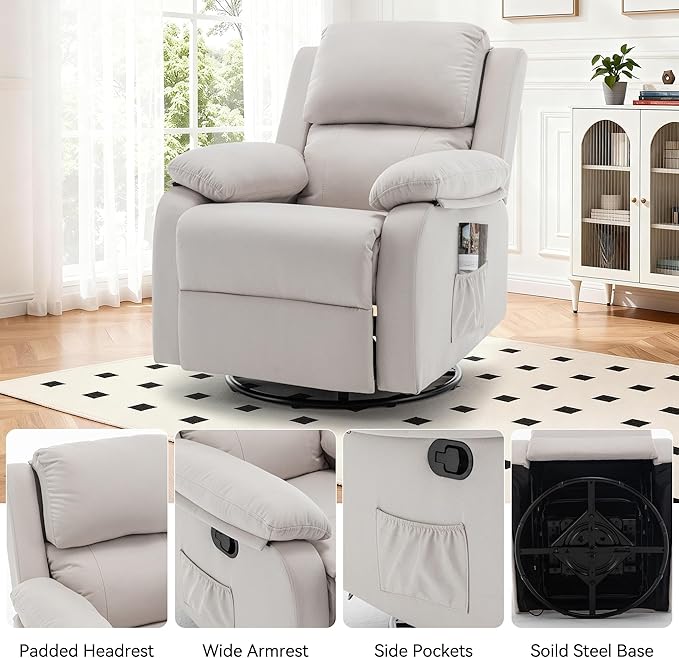 Korser Recliner Chair, 360 Swivel Rocker Chair