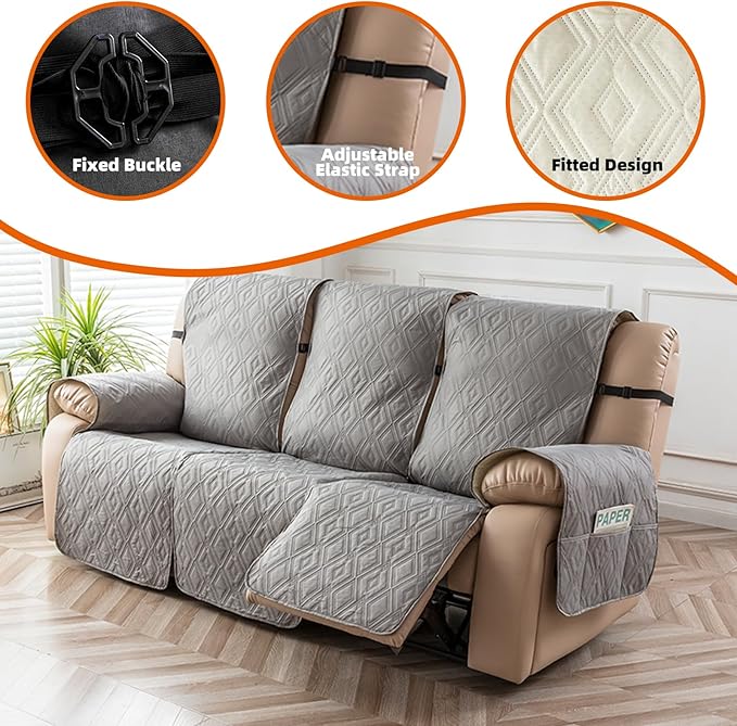 Genina Waterproof Couch Cover for Reclining Couch 3 Seater Non-Slip, Washable