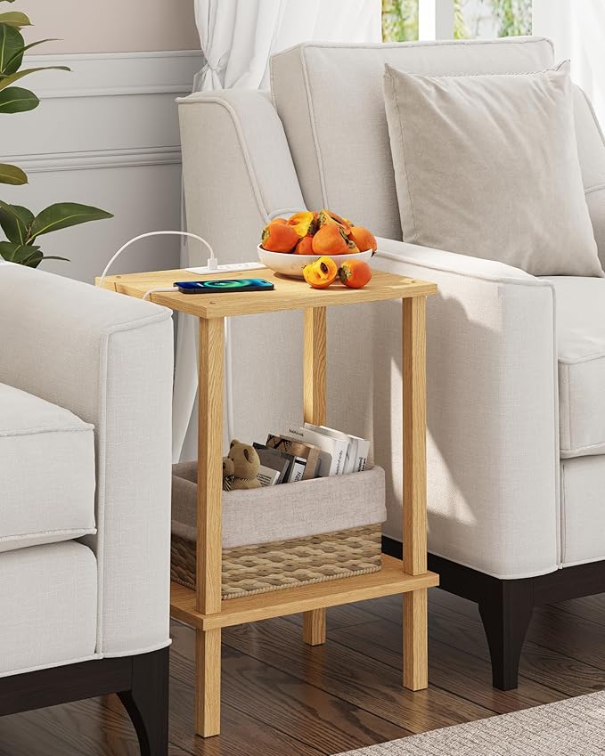 TUTOTAK End Table with Charging Station, Small Side Table with Outlets