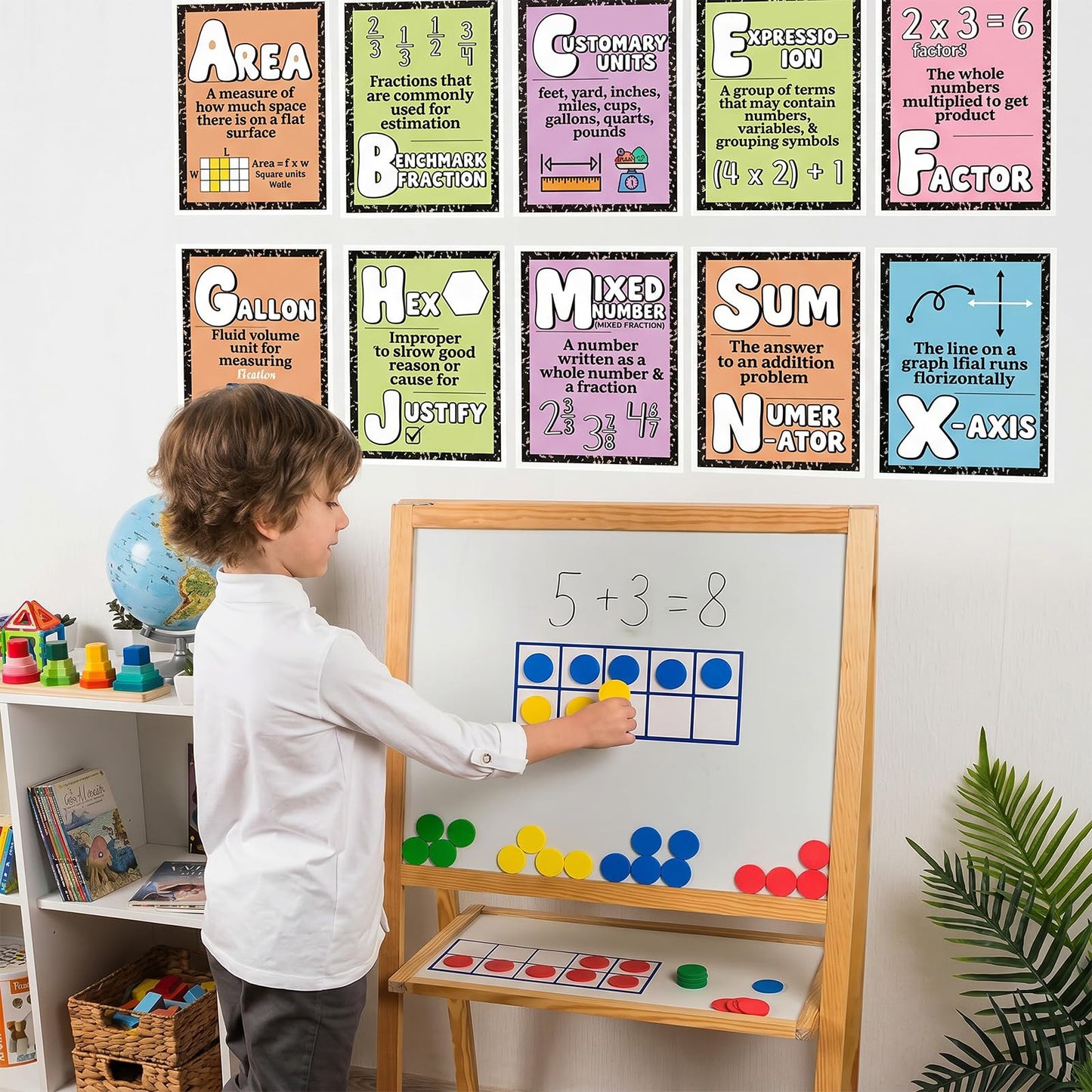 Eaasty 26 Pcs Composition Notebook Math Posters for Elementary School Retro Groovy Classroom Decor Math Alphabet Bulletin Board Classroom Decor for Elementary Teacher Must Haves (Pastel Composition)