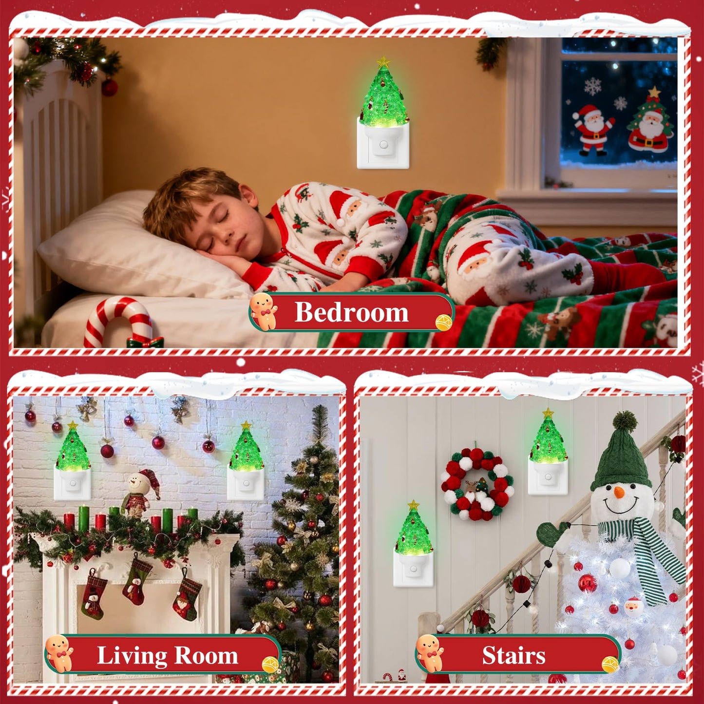 Christmas Night Lights Plug into Wall Glitter Christmas Tree Nightlights with USB/Outlet Options, Xmas Night Lights Decorative for Bedroom Living Room Kitchen Nursery Holiday Decorations Gifts (Tree)