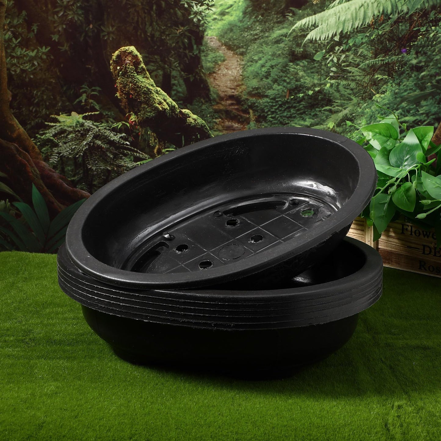 GANAZONO Large Oval Plastic Flower Pot Durable Gardening Planter for Succulents and Green Plants Indoor Outdoor Use Modern Elegant Design