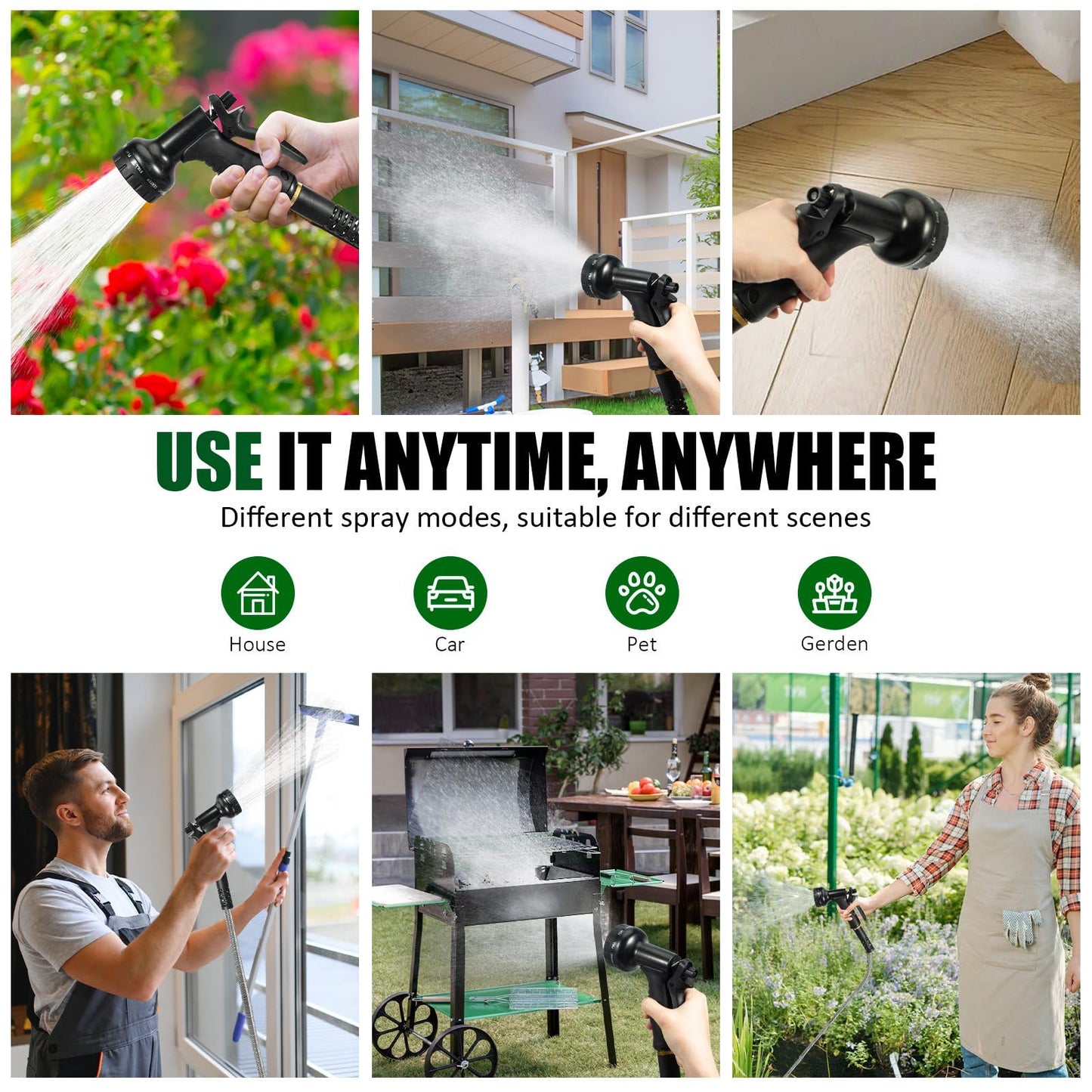 Garden Hose 50 ft, Stainless Steel Water Hose 50ft Heavy Duty with 10 Function Nozzle, Flexible No-Kink Metal Hose 50 Feet, Pet-Proof Water Pipe for Outside Yard