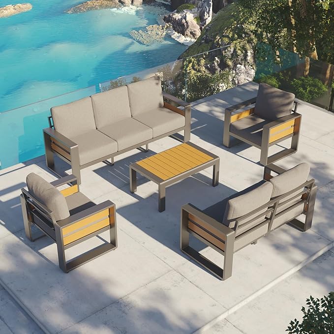 Aoxun Aluminum Patio Furniture Set, 7 Seats Luxury Metal Patio Conversation Sets