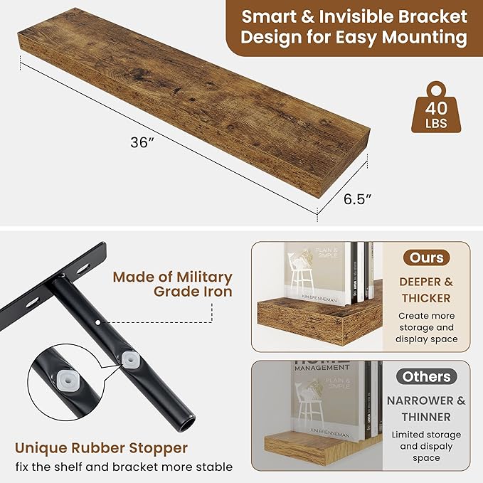 fuqing Floating Shelves for Wall, Wall Mounted Wood Floating Shelf