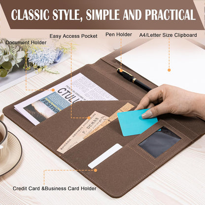AZXCG Custom Padfolio Binder, Free Engraved Name,Leather Padfolio for Men and Women,Interview Resume Folder,Business Card Holder,Gift Portfolio