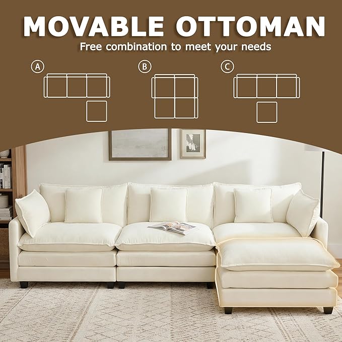 113” Modular Sectional Sofa, L Shaped Cloud Couch