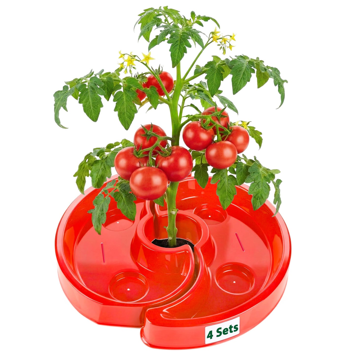 HolyMaji 4 Sets Tomato Watering Ring, Aqua-Direct Red Tomato Halo for Vegetable Direct Root Irrigation, Cuts Runoff, Promotes Vigorous Plant Growth | Rapid-Stake Mount