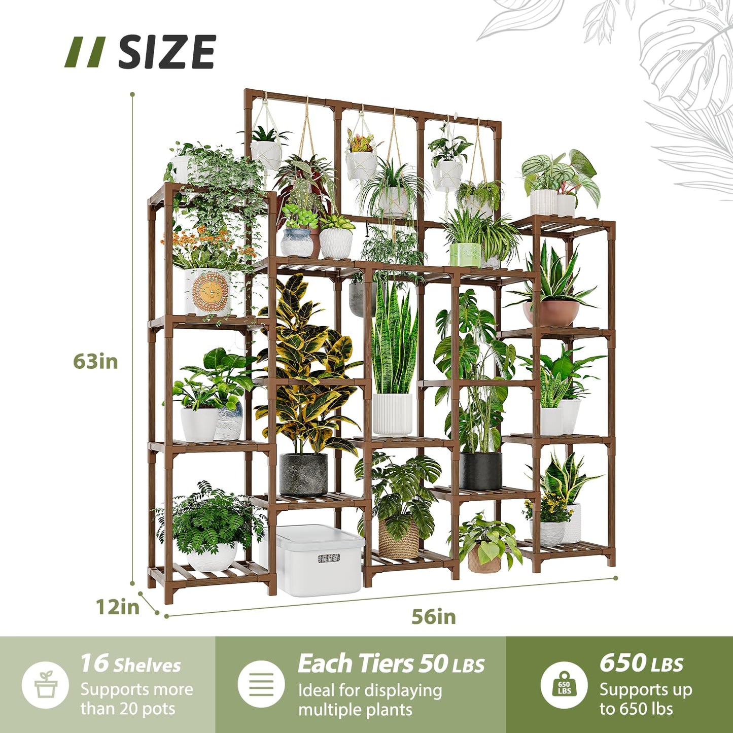 GENTINGBRO Plant Stand Indoor Outdoor 63" Tall Plant Shelf for Plants 14-Tier Large Plant Sheves for Living Room Heavy Duty Plant Rack Garden Balcony Patio Hanging Planter