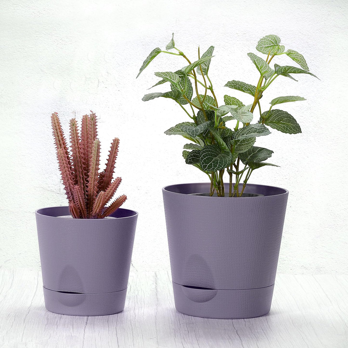 PATIKIL 4.5"/5.5" Plant Pots, Set of 2 Plastic Flower Planters with Drainage Hole and Removable Base Decorative for Home Garden Indoor Outdoor, Purple