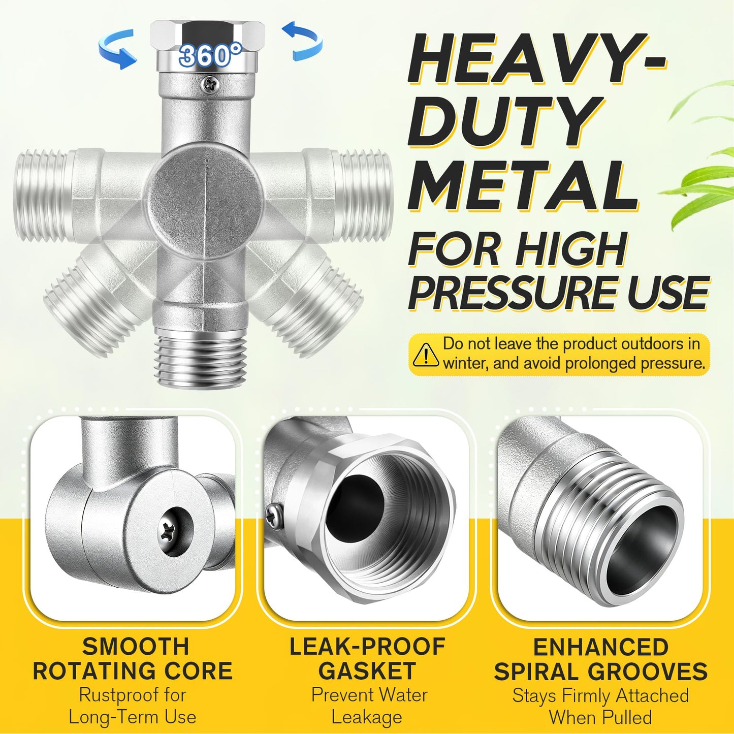 Enhon 180° & 360° Garden Hose Swivel Connector, Garden Hose Connect and Spigot Extender for Outdoor Faucet, Fits Standard 3/4" Water Pipes(Metal,Silver,2 Pack)