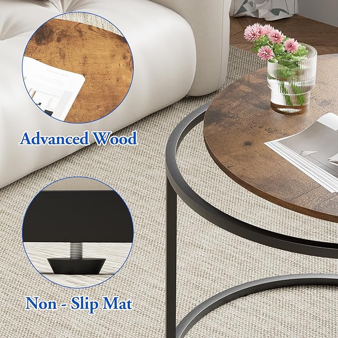 aboxoo Coffee Table Nesting Round Table Set of 2 Side Table