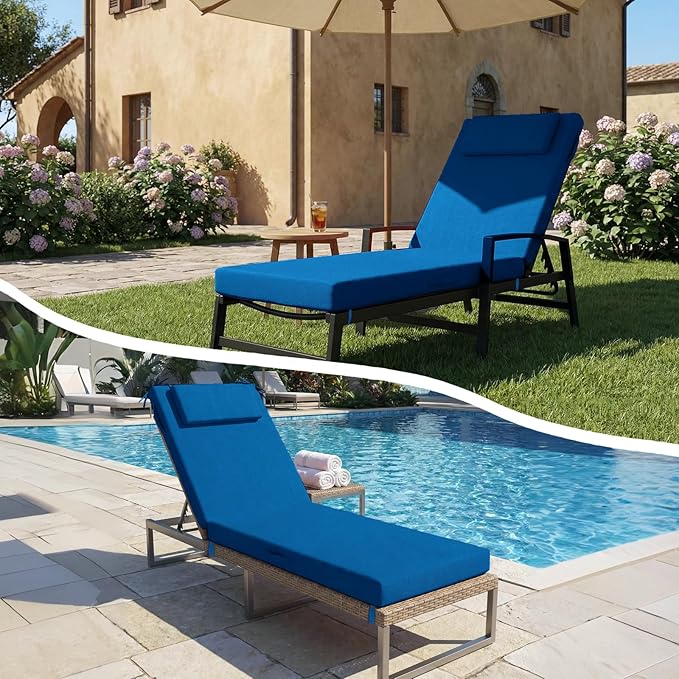 Outdoor Chaise Lounge Cushions, 71x21 Inch Olefin Water & Fade Resistant Pool