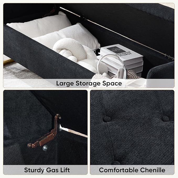 65" Storage Ottoman Bench, Chenille Storage Bench