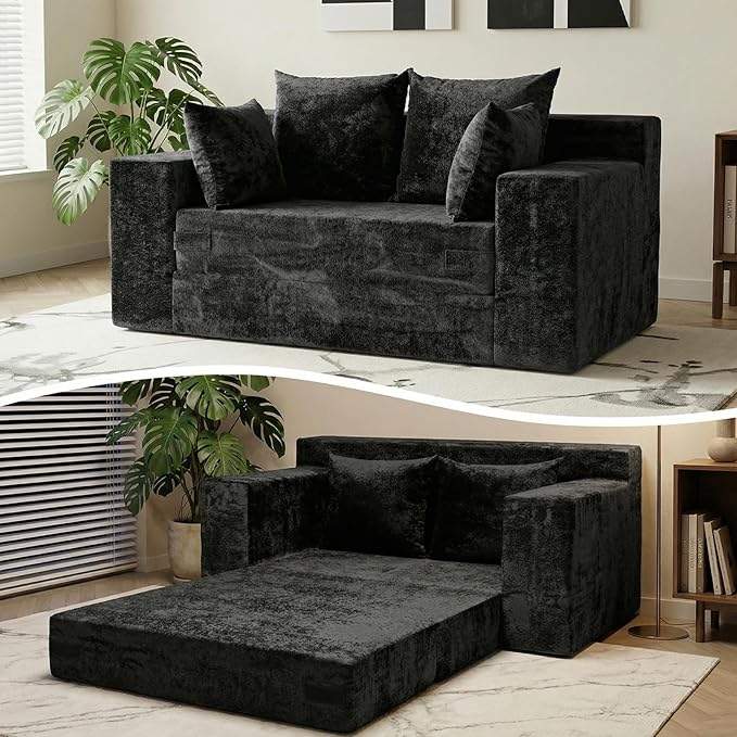 Boneless Loveseat Sleeper Sofa Bed, 3-in-1 Convertible Sofa Bed and Floor Futon