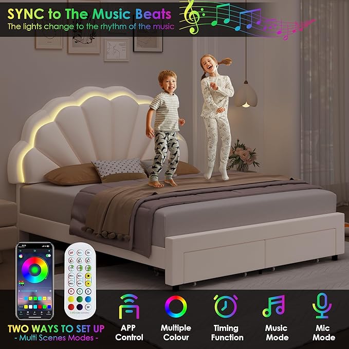 HIFIT Queen Upholstered Smart LED Bed Frame
