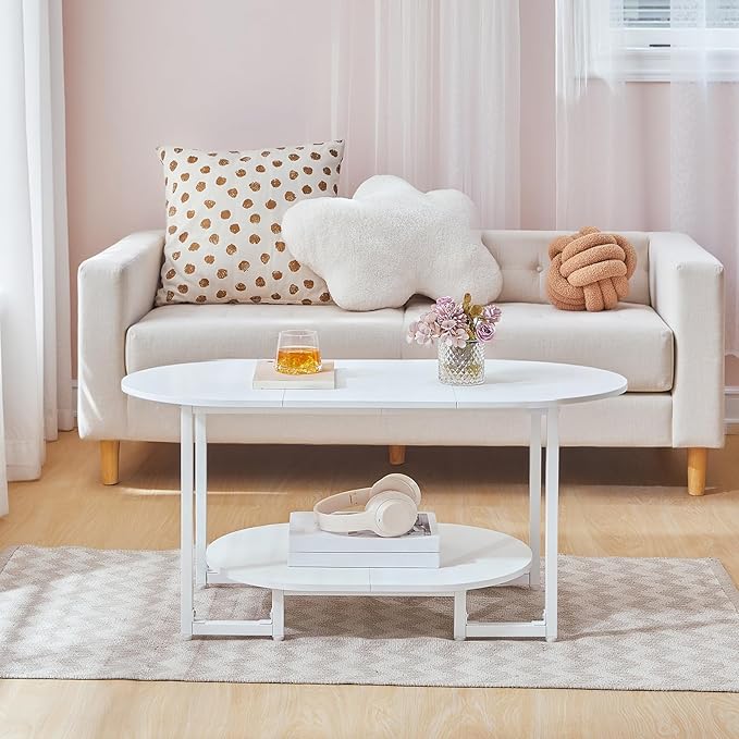 HOOBRO Coffee Table for Living Room, Oval Small Coffee Table
