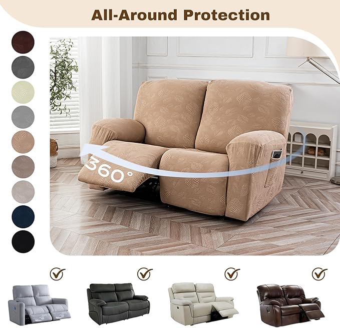 Gennia Recliner Loveseat Cover 4 Pieces, Waterproof Stretch Recliner Sofa