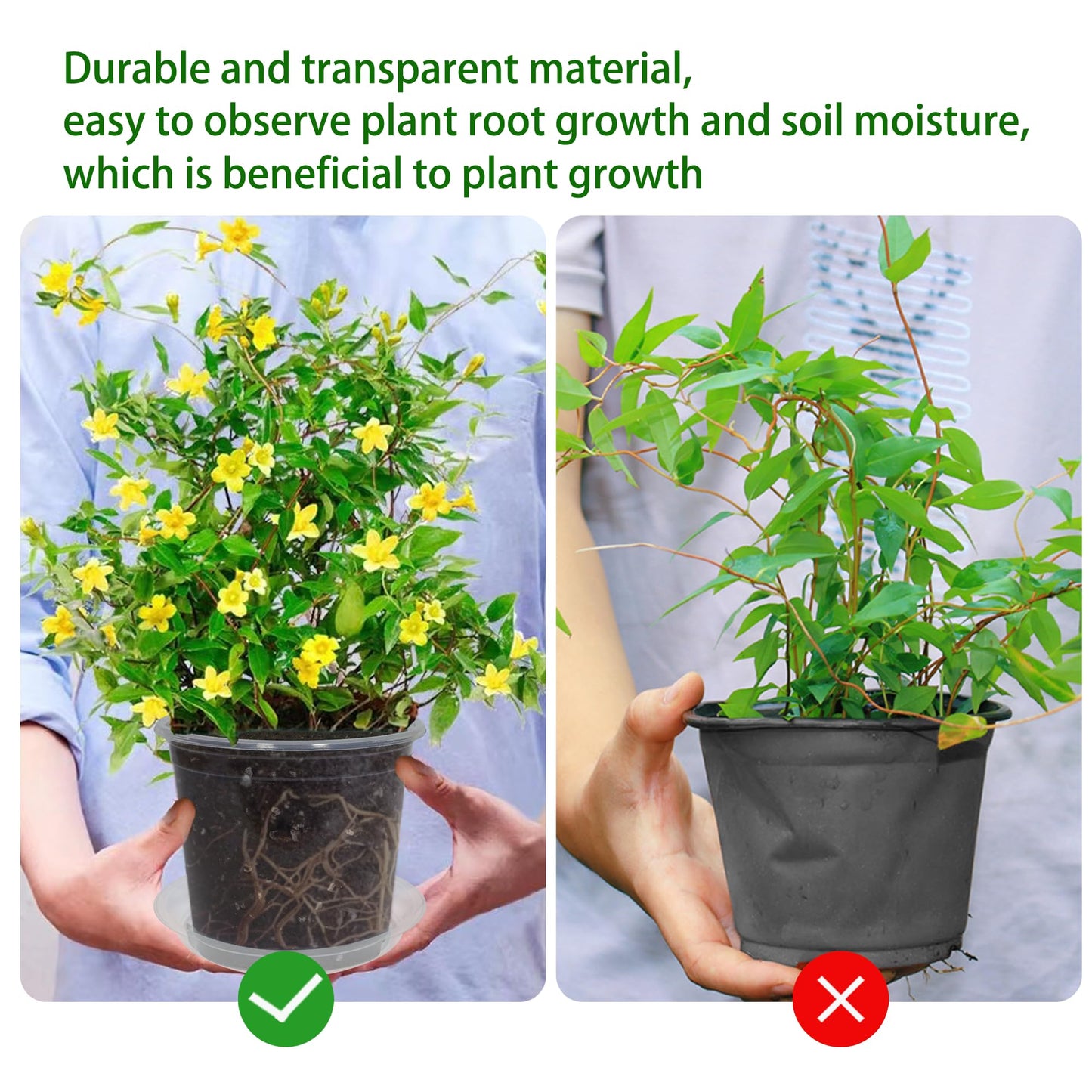 TNTIWQ 30 Pack 3/4/5/6/7 Inch Clear Nursery Pots with Drainage and 30 Pack Plant Saucers, Plant Pots for Plants Transparent Potting Containers for Plants Seeding Starter Pot (Clear, 3/4/5/6/7 Inch)