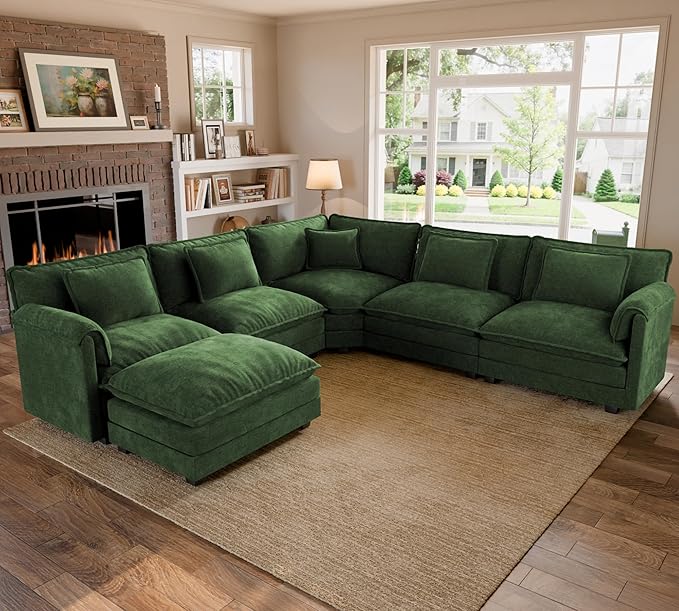ELUCHANG 114" Oversized V-Shaped Cloud Couch Modular Sectional Sofa