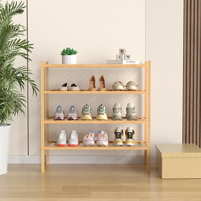 ROMGUAR CRAFT 4 Tier Bamboo Shoe Rack