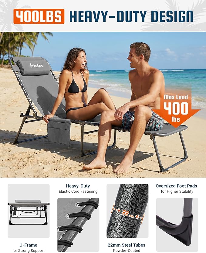 KingCamp Lounge Chair Outdoor, 400LBS Tanning Chairs