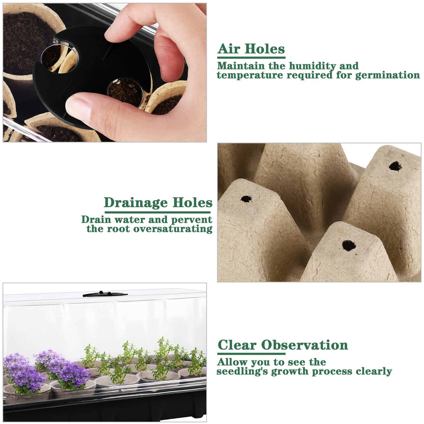 Hahood 4 Pack Seed Starter Tray Set Plants Growing Trays Peat Pots for Seedlings with Seed Starter Pots, Plastic Germination Tray, Plant Labels, Tool for Flower Vegetable Planting, Black
