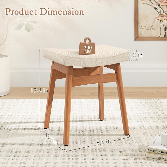 LUE BONA Solid Wood Vanity Bench Stool, 17.3" H Ergonomic Saddle Stool