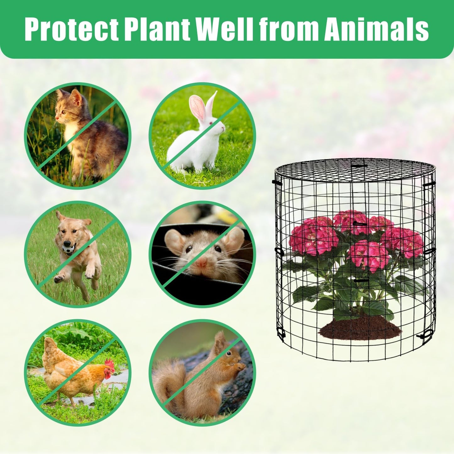 6 Pack Plant Protectors from Animals with Cover, 18PCS 12.6"x11.8" Metal Wire Mesh Cage with Stakes Garden Protection for Rabbits, Chicken, Duck Bunny Barricades for Vegetables, Seedlings and Flower