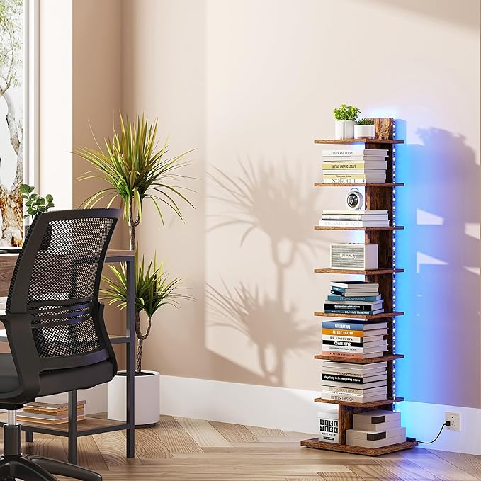 TUTOTAK Narrow Bookshelf, 8-Tier Bookcase