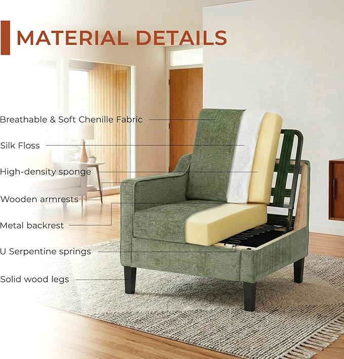TLSUNNY Mid-Century Accent Chair, Modern Upholstered Chenille Armchair & Padded