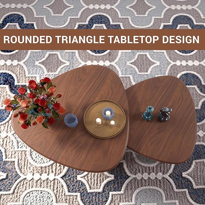Honyee Nesting Coffee Table Set of 2, Modern Walnut Wood Veneer Coffee Table