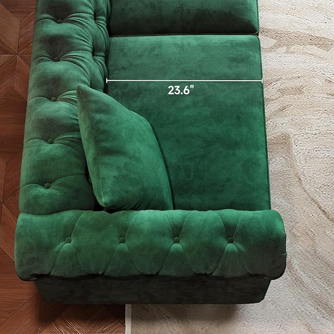 ONBRILL 82 Inch Chesterfield Sofa, 23 Inch Deep Seat Velvet Couch