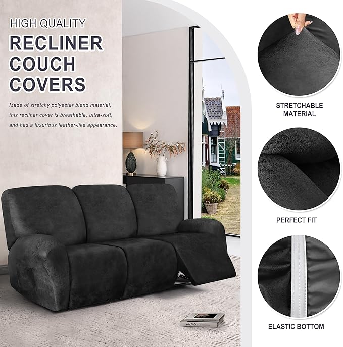 ANARACHON Leather Look Recliner Couch Cover, 8-Pieces Stretch Recliner Sofa