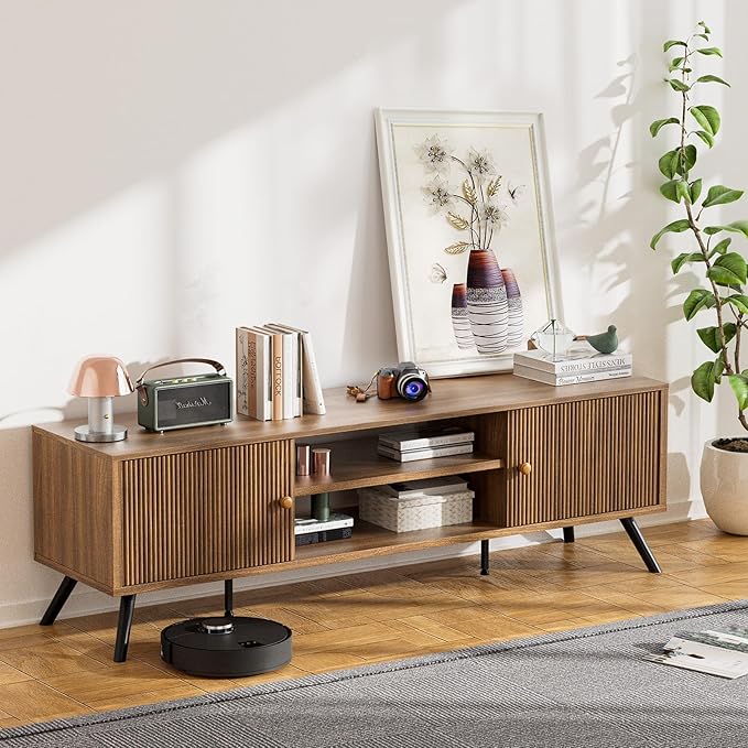 COMHOMA TV Stand for Living Room, Mid Century Modern Entertainment Center for