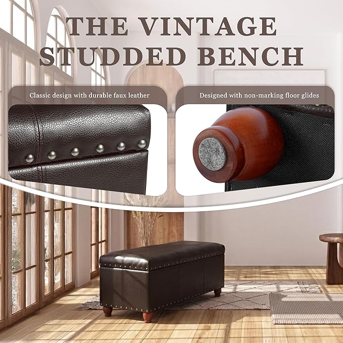 HomePop Espresso Faux Leather Storage Cocktail Bench