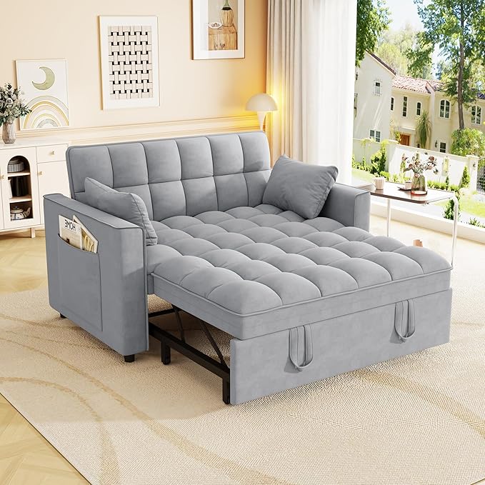 3-in-1 Convertible Sleeper Sofa Bed, 55 inch Small Couch