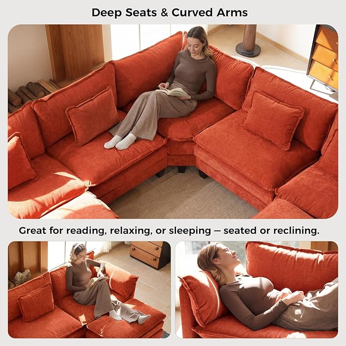 ELUCHANG 150" Oversized V-Shaped Cloud Couch Modular Sectional Sofa