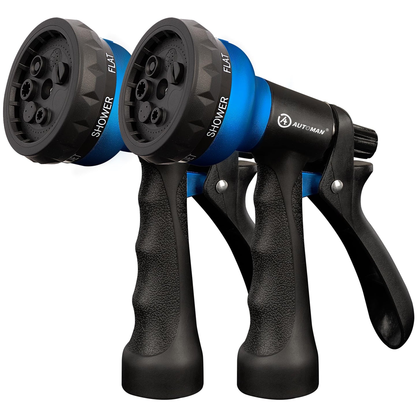 AUTOMAN-Garden-Hose-Nozzle, 2 Pack ABS Water Spray Nozzle with Heavy Duty 7 Adjustable Watering Patterns,Slip Resistant for Watering Plants,Lawn& Garden,Washing Cars,Cleaning,Showering Pets - Blue